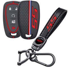 QZXIAOGU SS Emblem key fob cover front view with protective silicone shell for Chevy keys