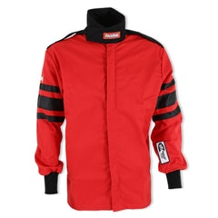 RaceQuip 111017RQP driving jacket front view shows bold red/black stripe and protective styling.