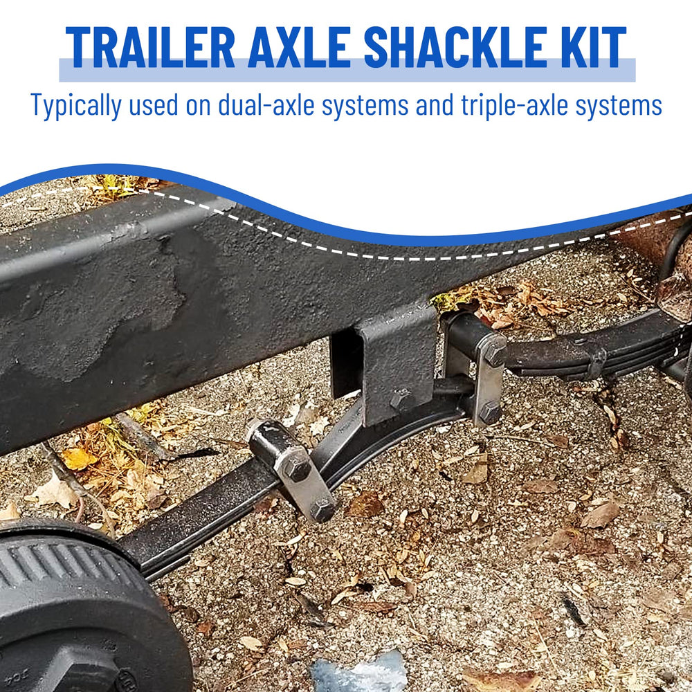 Racewill 2-pack shackle kit for tandem axles with robust hardware.