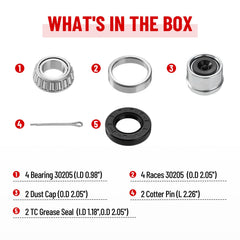 Racewill complete kit ready for easy replacement on 25mm axles.