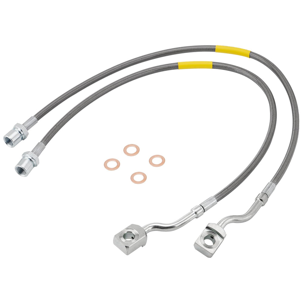 Racewill front brake lines 89370 assembly showing durable stainless steel construction