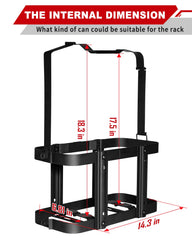 Racewill jerry can mounting bracket front view showing sturdy fit on vehicle racks.