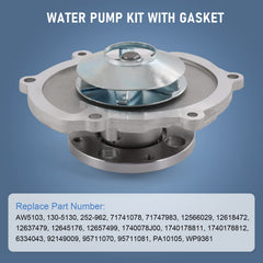 RADHLBNIU AW5103 water pump label, shows compatible part numbers for verification.