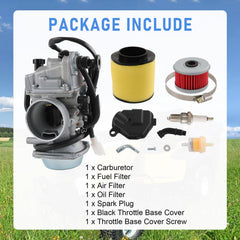 RADHLBNIU carburetor package includes filters and spark plug for quick replacement.