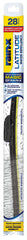 Rain-X 28-inch wiper blade on windshield for clear rain visibility.