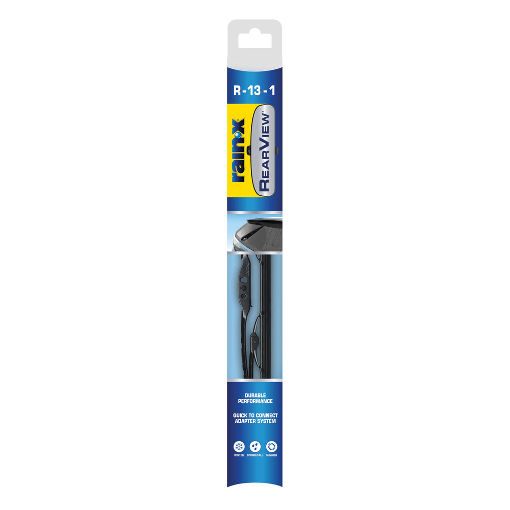 Rain-X 850213 rearview wiper blade provides clear rear visibility in rain.