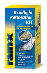 Rain-X Headlight Restoration Kit packaging with all-in-one solution for clearer headlights