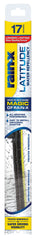 Rain-X repellency wiper blades on a 17-inch windshield provide clear visibility in rain.