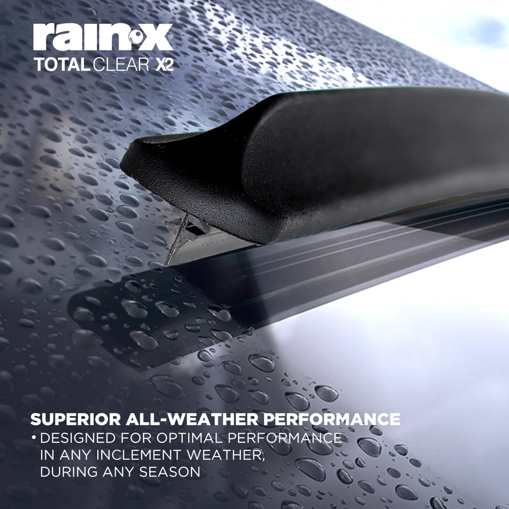 Rain-X Total Clear Beam wiper blades aerodynamic design for cleaner windshield in storms.