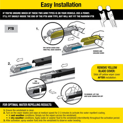 Rain-X water repellency application on glass enhances bead-up and visibility.