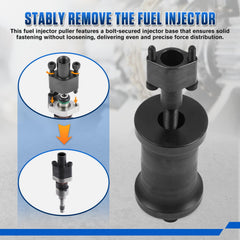 RALBIL injector puller shown with GM-compatible engine attachment for versatile use.