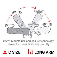 RAM MOUNTS 201U-D extended reach 9.125 inches for flexible positioning.