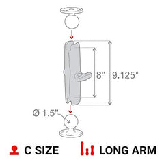 RAM MOUNTS 201U-D marine-grade aluminum construction for durability.