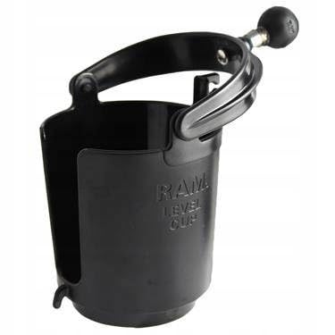 RAM MOUNTS Level Cup mounted on boat or bike for beverages.
