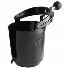 RAM MOUNTS Level Cup mounted on boat or bike for beverages.