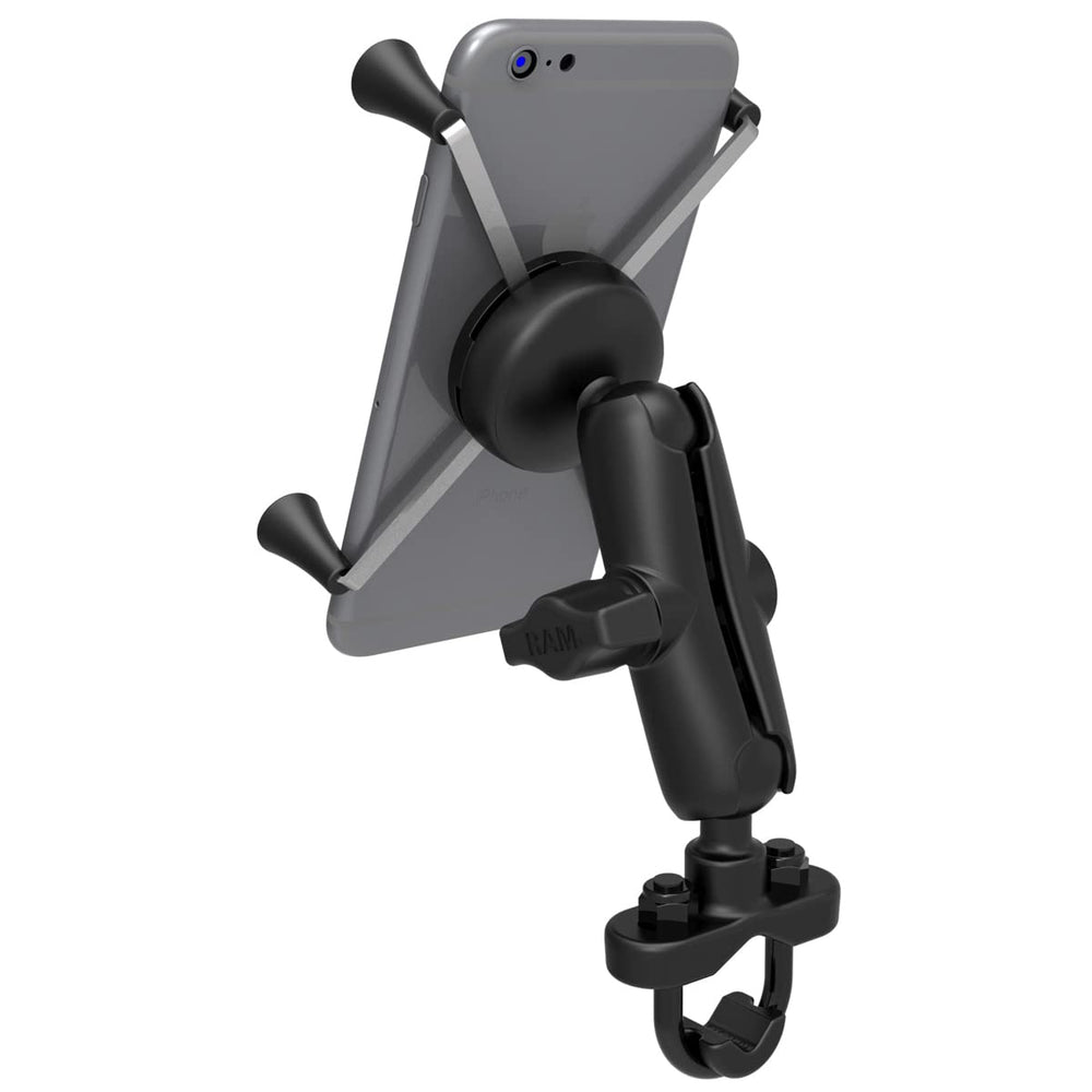 RAM MOUNTS U-bolt base attaching to a bike rail for versatile installation
