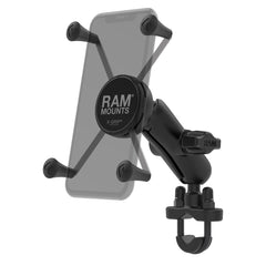 RAM MOUNTS X-Grip large motorcycle mount securing a phone on handlebars for rugged rides