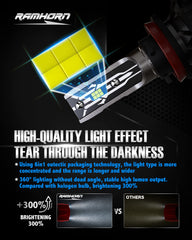RAMHORN 9005 H11 bulbs, 1:1 replacement with original sockets for easy install.