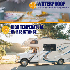 Ramkle butyl sealant tape applying UV-weatherproof seal on exterior surfaces.