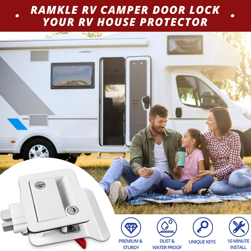 Ramkle RV Entry Door Lock installation kit with screws and instructions
