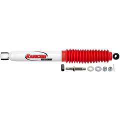 Rancho RS5000 steering damper front view improves on-road stability and off-road control.