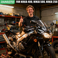 RANSOTO Fender Eliminator tail tidy on Ninja 400 highlights sportier rear lines.
