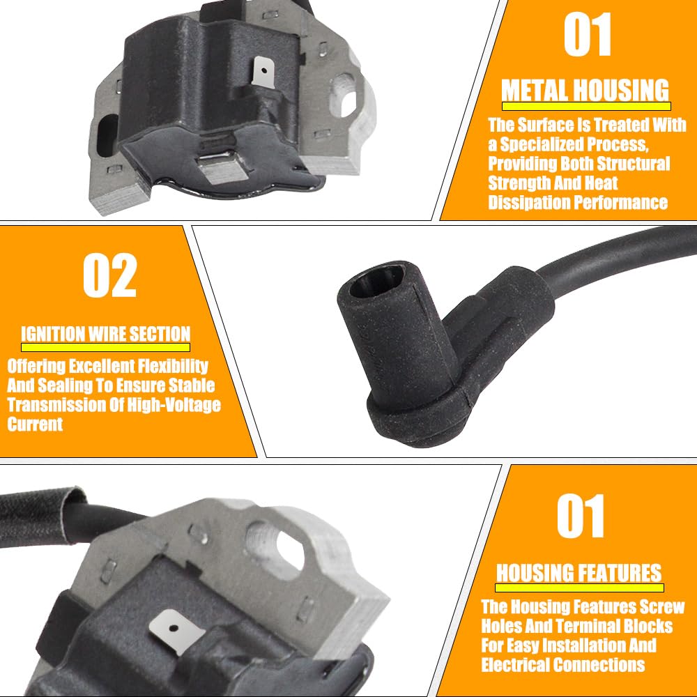 RANSOTO ignition coil for Kawasaki FX730V showing durable aluminum-plastic construction.