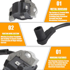 RANSOTO ignition coil for Kawasaki FX730V showing durable aluminum-plastic construction.