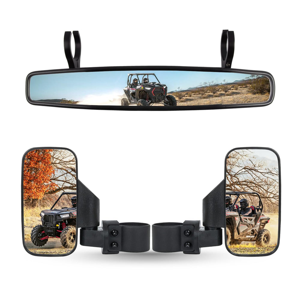 RANSOTO UTV side rear view mirror on a roll bar for improved rear awareness.