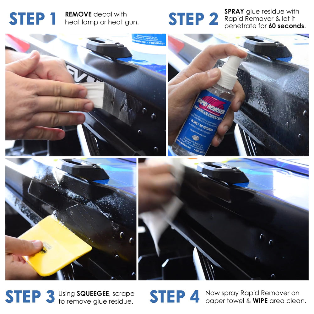 Applying remover to vinyl wrap adhesive for quick breakdown.