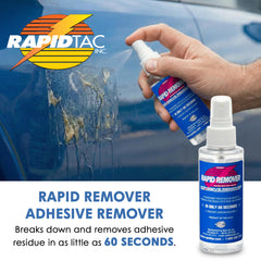 Sprayer applies Rapid Tac remover evenly to adhesive residue.