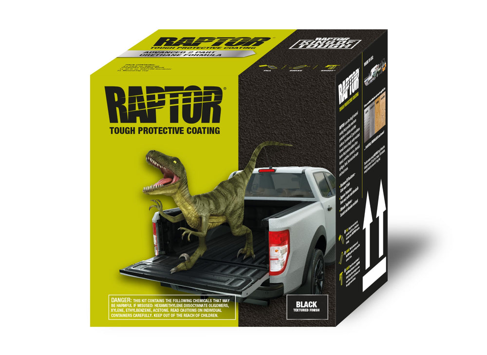 RAPTOR bed liner base bottle ready for tintable, durable protection on trucks.