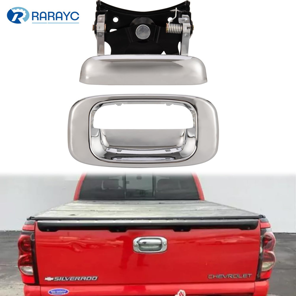 RARAYC chrome tailgate bezel front view for precise fit on Chevy trucks