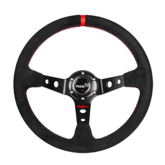 RASTP universal racing steering wheel with suede deep-dish and red accent for confident grip.