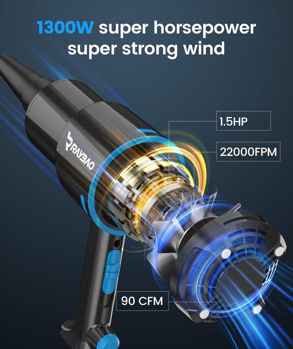 RAYBAO air cannon dryer wide nozzle demonstrates broad airflow for quick exterior drying
