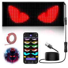 Rayhome LED Eyes on a motorcycle windshield showing vivid RGB colors for visibility