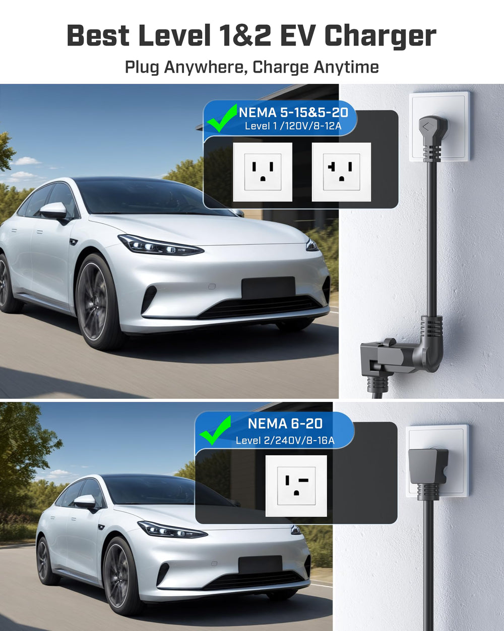 Raylix 21-foot cable reaches parked cars and multiple outlets.