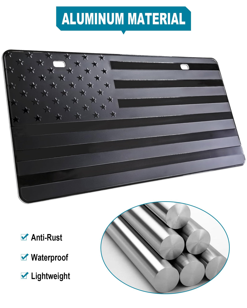 RCKJNJ black aluminum frame protects edges while keeping the flag design visible.