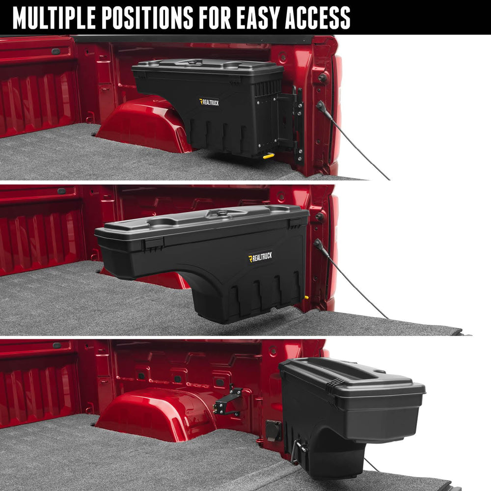 RealTruck SwingCase 180-degree access demonstrates full bed reach