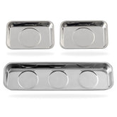Rechabite magnetic tray set on bench holds small parts securely.