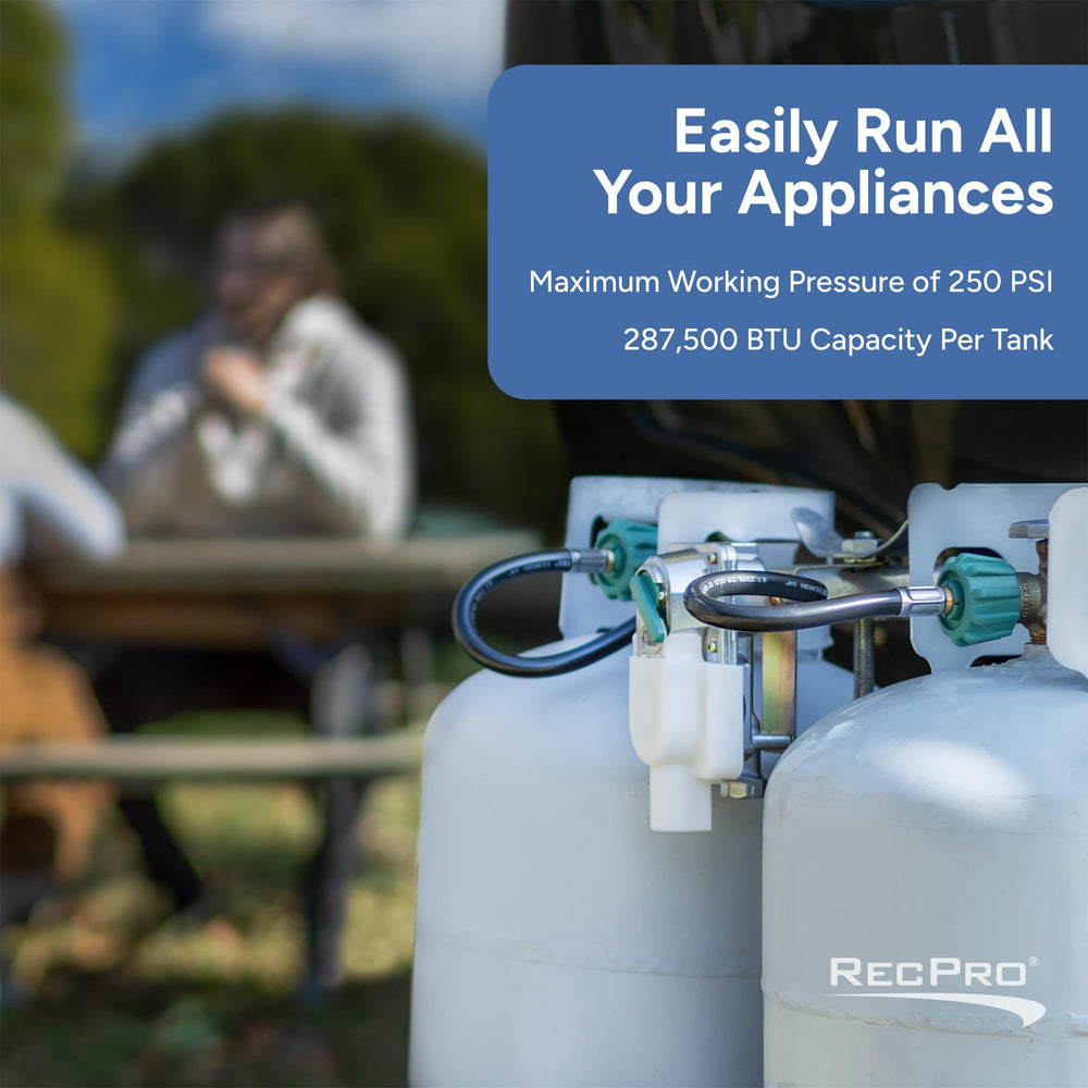RecPro 11.5-inch pigtail hose connector supports easy setup and portability.