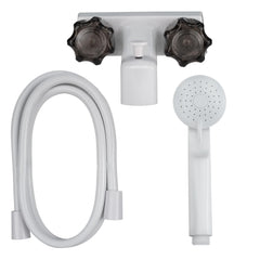 RecPro 4 inch RV diverter faucet with white smoke finish for easy bath to shower switching