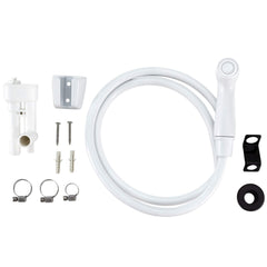Compact footprint fits small RV shower enclosures