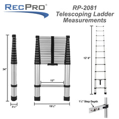 RecPro ladder extends to twelve feet six inches with a 330-pound load capacity