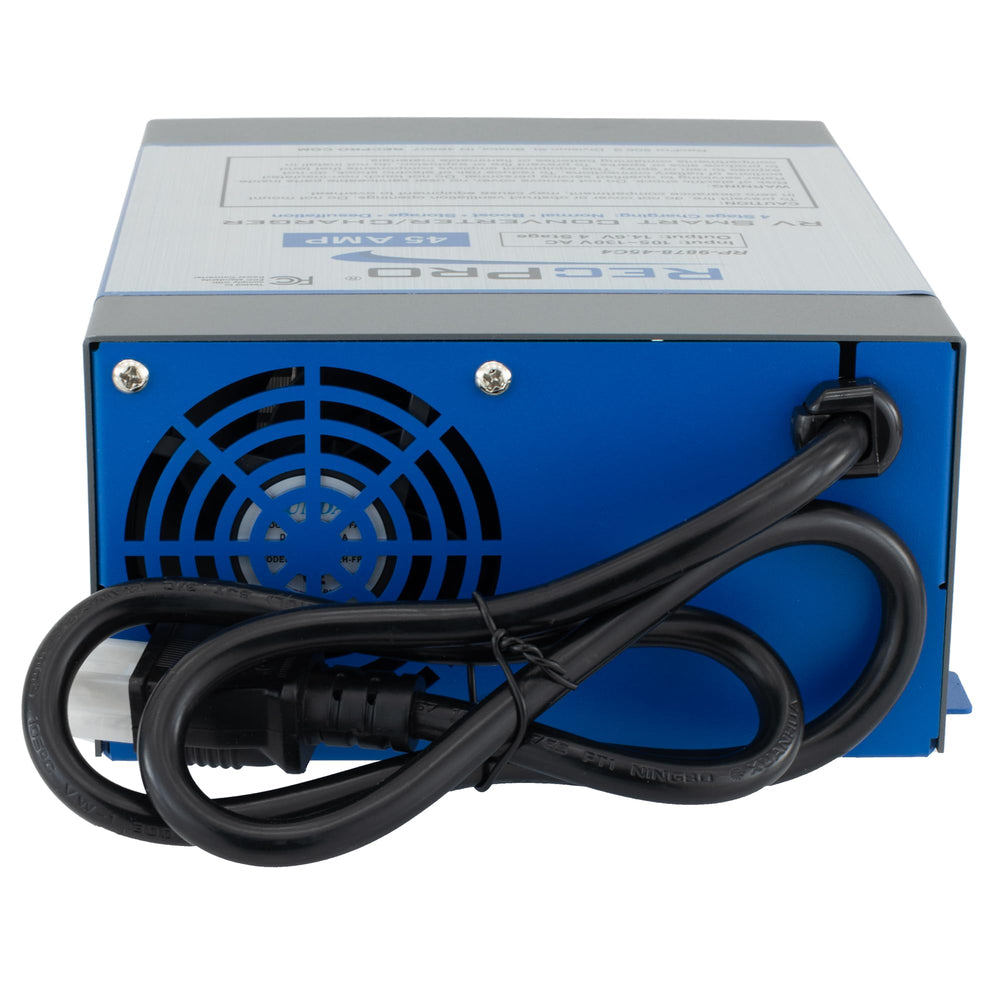 RecPro RV Converter 55 Amp powering lights and appliances on camping trips.