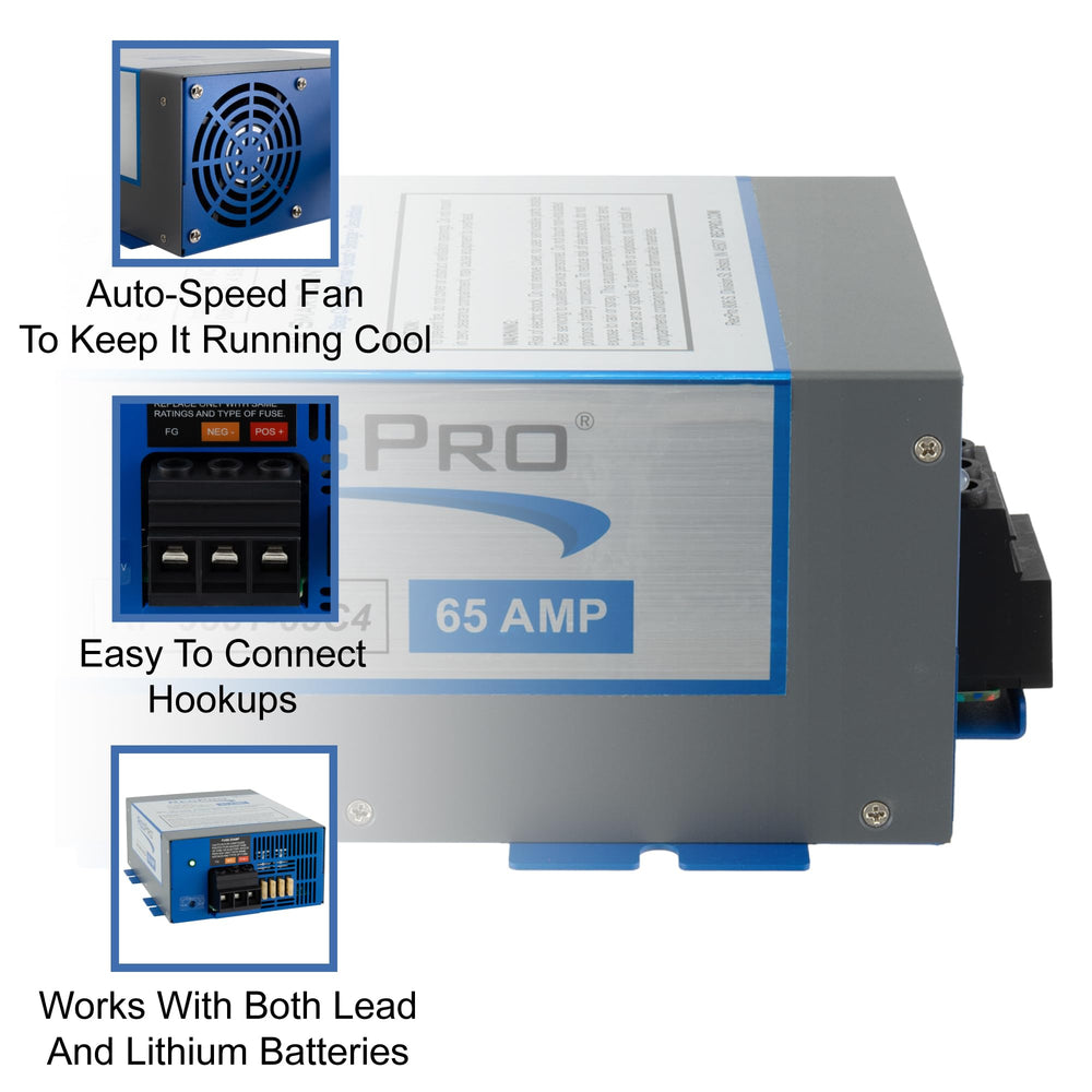 RecPro RV Converter 65 Amp digital display for clear charging status