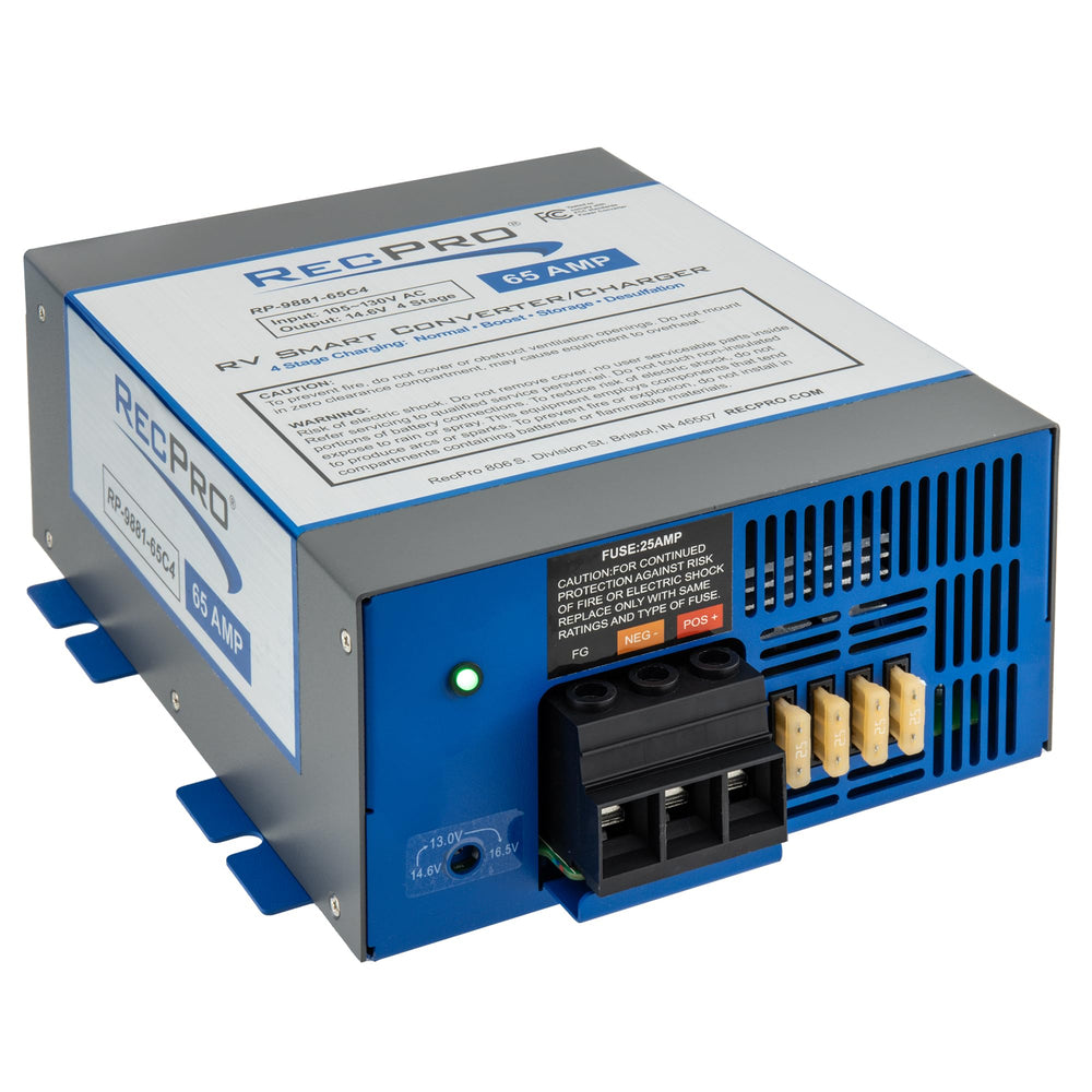 RecPro RV Converter 65 Amp front view showing compact power unit for on-site use