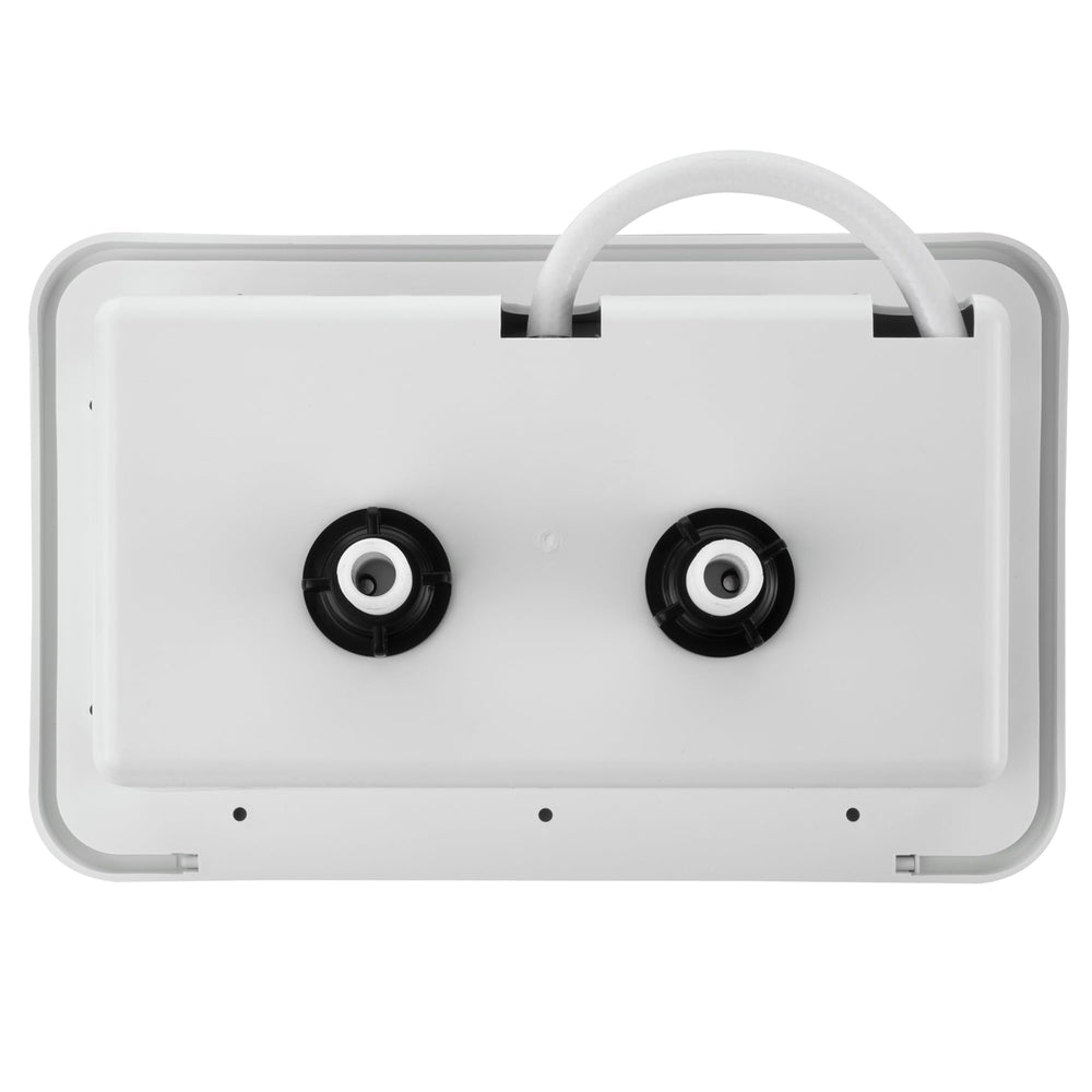 White finish complements many RV exteriors and campsites.