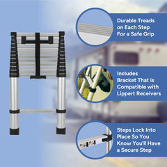 RecPro RV ladder mounted with Lippert On-The-Go bracket for maintenance