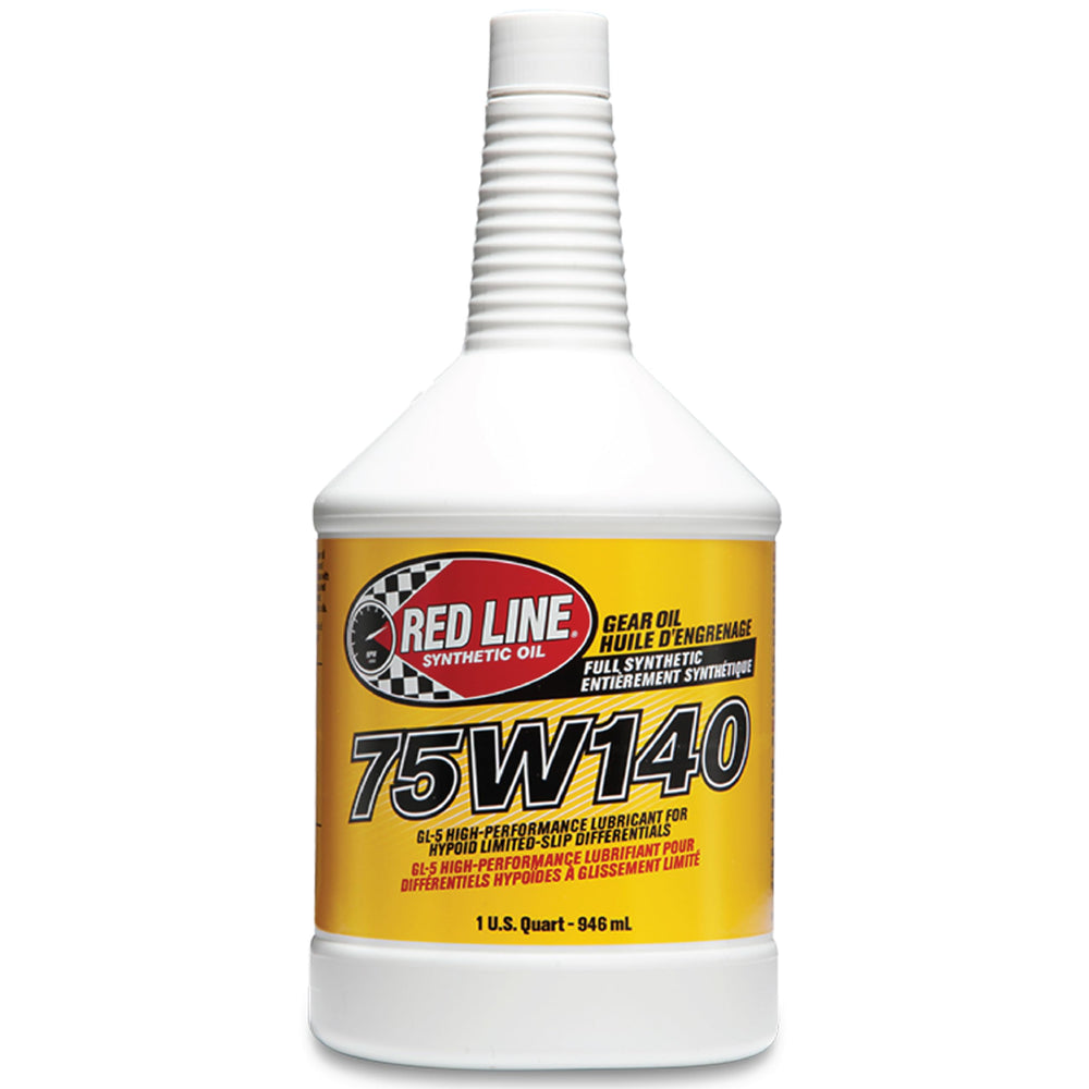 Red Line 57914 bottle front shows premium synthetic gear oil for heavy-duty performance.